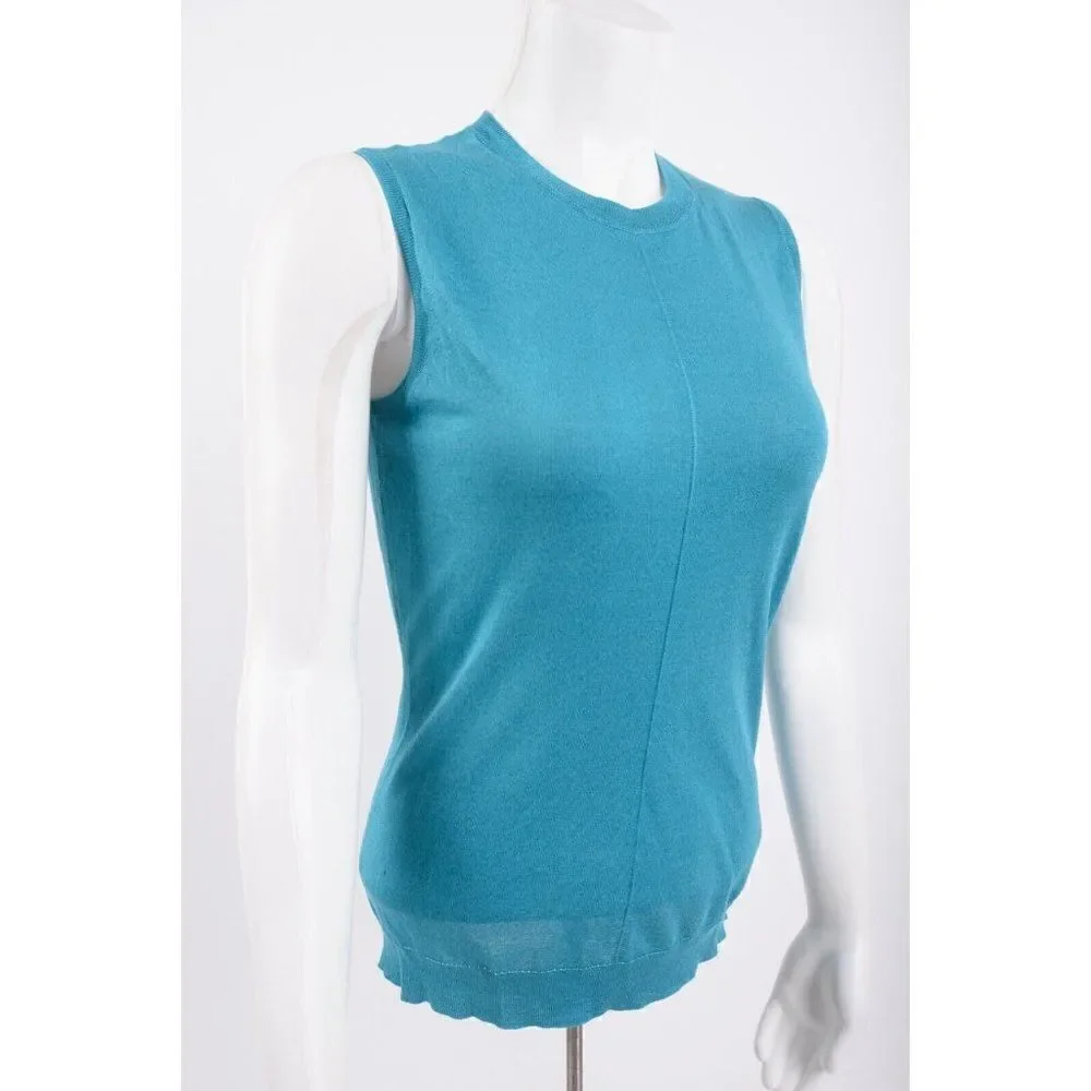 St. John Womens Jersey Knit Shell Tank Sweater XS Turquoise Blue Silk Blend